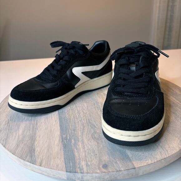 Rag & Bone Women’s Retro Court Black White Leather Sneakers EU Sz 37 US Size 7 - Picture 1 of 12